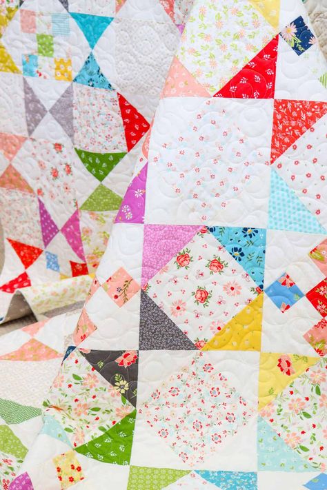 Simple Scrappy Quilt with Free Pattern - A Quilting Life Scrap Quilts Patterns Leftover Fabric Simple, Free Quilt Patterns Printables, A Quilting Life, 9 Patch Quilt, Scrappy Quilt Patterns, Fat Quarter Quilt, Scrap Quilt Patterns, February 2023, Scrappy Quilt