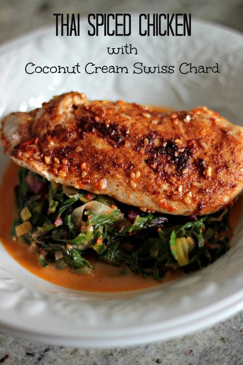 19 Thai dishes to spice up your life – SheKnows Chicken Swiss Chard, Chicken Coconut, Swiss Chard Recipes, Chard Recipes, Spiced Chicken, Desserts Vegan, Thai Chicken, Chicken Spices, Swiss Chard