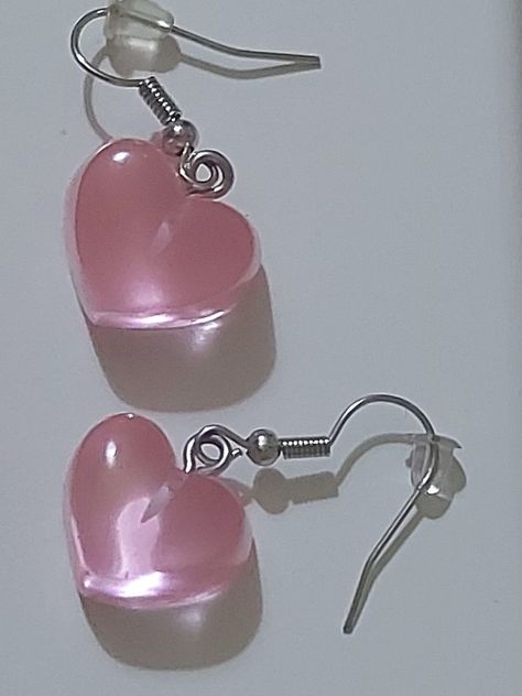 Pink Aesthetic Earrings, Heart Shaped Accessories, Cute Pink Earrings, Lovecore Accessories, Heart Shaped Things Aesthetic, Heart Shaped Clothes, Heart Clothes Aesthetic, Pink Earrings Aesthetic, Earings Aesthetics