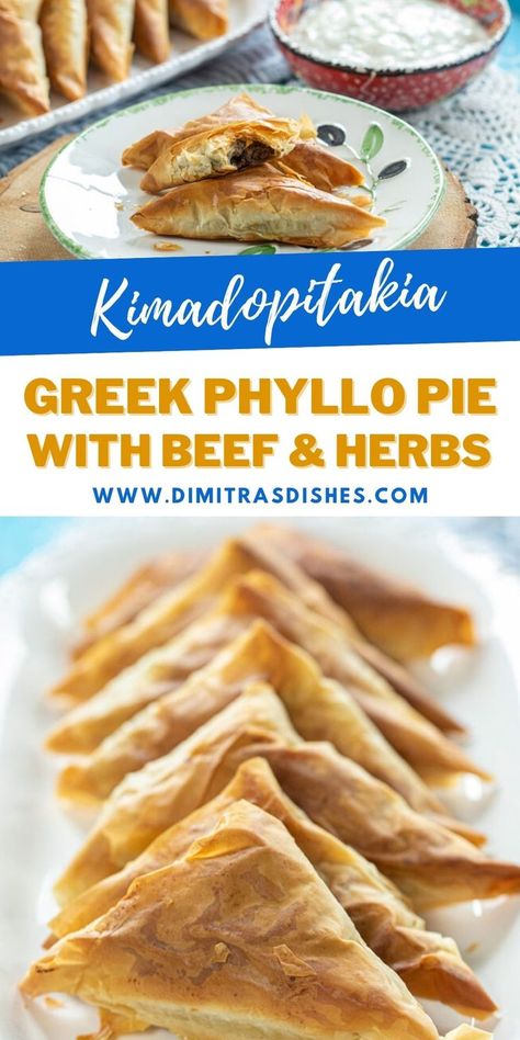 Delicious savory stuffed phyllo Greek pies - the perfect make ahead holiday appetizers! Authentic Greek Recipes, Phyllo Dough Recipes, Beef Pie, Phyllo Recipes, Greek Kitchen, Greek Recipes Authentic, Homemade Appetizer, Greek Food Recipes, Greek Chicken Recipes