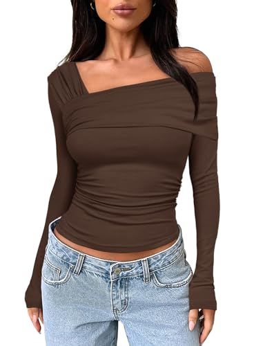 Crop Top And Skirt Outfit, Top And Skirt Outfit, Outfits Crop Top, Off Shoulder Long Sleeve Top, Women Closet, Y2k Fall Outfits, Y2k Fall, Fit Y2k, Shirt Crop Top