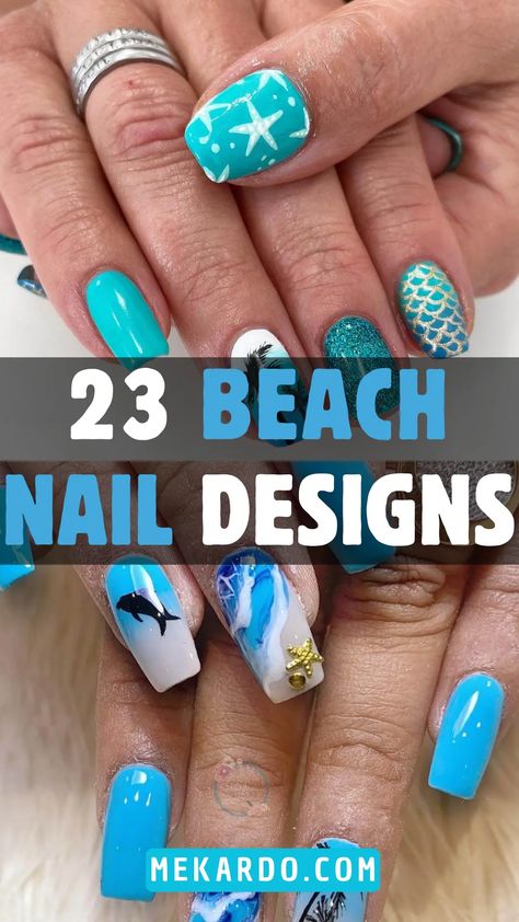 23 Beach Nails Designs – Mekardo Flip Flop Nails Design, Ombre Beach Nails, Beach Gel Nails, Beach Nails Designs, Beach Nail Ideas, Beach Nail Art Designs, Watermelon Nail Designs, Sns Nails Designs, Beach Themed Nails