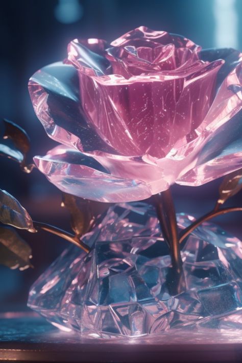 Swarovski Crystal Figurines, Crystal Aesthetic, Rosé Aesthetic, Love Animation Wallpaper, Pink And Purple Flowers, Crystal Figurines, Cool Wallpapers Art, Crystal Rose, Landscape Illustration