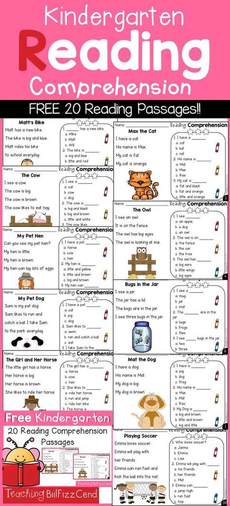 FREE Printable Kindergarten Reading Comprehension Pack Kindergarten Comprehension, Kindergarten Reading Comprehension, Reading Comprehension Kindergarten, Daily Five, Kindergarten Readiness, Kindergarten Fun, Unit Studies, Homeschool Kindergarten, Reading Comprehension Passages