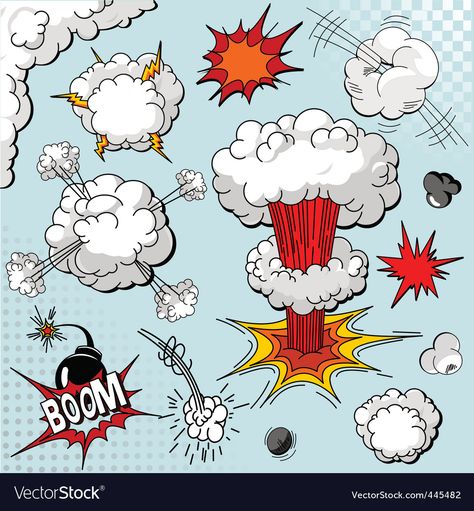 Comic book elements Royalty Free Vector Image - VectorStock Comic Book Explosion, Free Comic Books, Cartoon Clouds, Pop Art Comic, Up Book, Graffiti Lettering, Work Ideas, Vintage Wallpaper, Cool Fonts