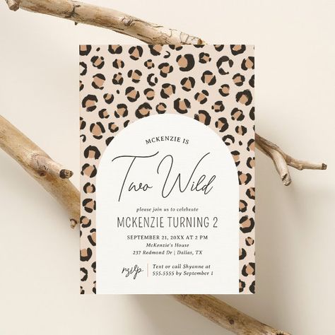 Two Wild Leopard Print 2nd Birthday Invitation Cute Birthday Party Themes, 2nd Birthday Party Invitations, Simple Birthday Invitations, Safari Birthday Invitations, Creative Invitation Ideas, Cheetah Birthday, Safari 1st Birthday, Safari Birthday Invitation, Birthday Invitation Design