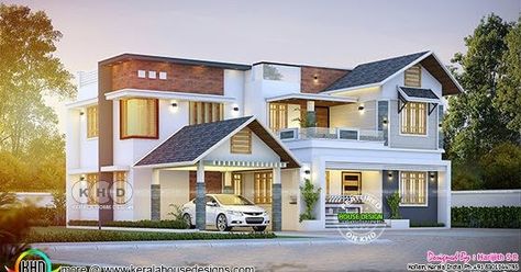 4 bedroom mixed roof house plan in an area of 2000 square feet by Harijith S R, Kollam, Kerala. Floor Plans 2000 Sq Ft, 1200sq Ft House Plans, Kollam Kerala, 2000 Sq Ft House, Kerala Home Design, House Structure Design, House Structure, Concrete Fountains, Kerala Home