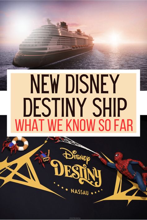 Are you thinking of sailing on Disney Destiny, the new Disney Cruise ship? Here is a guide to everything we know so far about the restaurants, entertainment, food, rooms and more.  #disneycruise #disneywishcruise #disneycruisetips Disney Destiny Cruise, Destiny Ships, Disney Cruise Ship, Disney Bucket List, Disney Fantasy Cruise, Cruise Photos, Cruise Hacks, Disney Cruise Ships, Disney Wonder