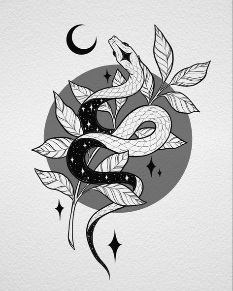 Space celestial galaxy snake tattoo design line art Boho Snake Drawing, Celestial Snake Art, Snake Witch Tattoo, Snake And Plant Tattoo, Galaxy Snake Tattoo, Cosmic Snake Tattoo, Snake Illustration Art, Witchy Snake Tattoo, Celestial Snake Tattoo