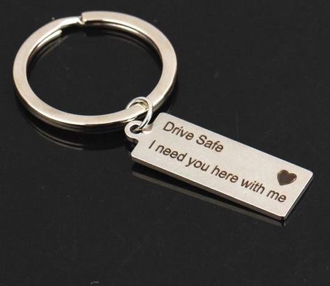 Key Chains For Boyfriend, Chains For Boyfriend, Boyfriend Girlfriend Jewelry, Girlfriend Jewelry, Here With Me, Mens Keychains, Engraved Keychain, Drive Safe, Cute Keychain