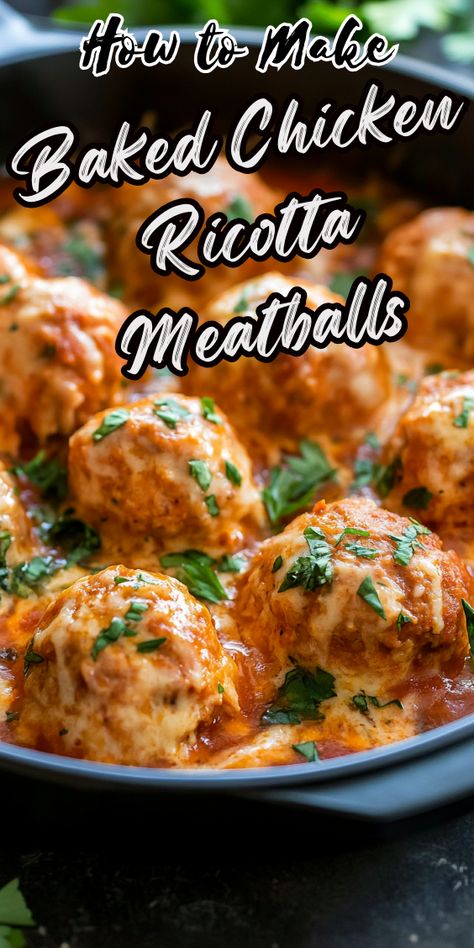 Baked Chicken Ricotta Meatballs Ricotta Chicken Meatballs, Chicken Ricotta Meatballs With Spinach, Baked Chicken Ricotta Meatballs, Ricotta Bites, Chicken Ricotta Meatballs, Chicken Rissoles, Chicken Ricotta, Chicken Meatballs Healthy, Ricotta Stuffed Chicken