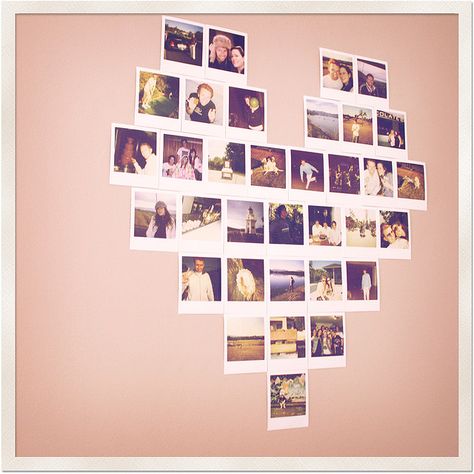 Love this - wish I'd had Polaroids at our wedding, but you can do this with any kind of photo. Polaroid Heart, Collage Of Photos, Picture Arrangements, Photo Polaroid, Wall Bedroom, College Apartment, Junior Year, Beautiful Mess, The Design Files