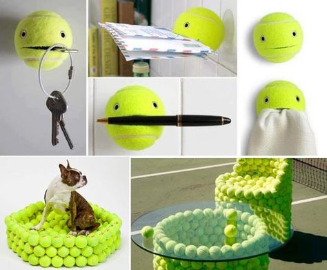 30 Creative Design Ideas to Reuse and Recycle Tennis Balls Tennis Ball Ornament Diy, Tennis Ball Art, Tennis Ball Crafts, Sport Office, Tennis Crafts, Recycled Crafts Kids, Doggy Daycare, Tennis Party, Tennis Club