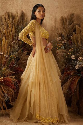 Pastel Yellow Lehenga, Shloka Khialani, Unique Indian Outfits, Ritual Robes, Pastel Saree, Dresses Fantasy Gowns, Mendhi Outfit, Philippines Outfit, Layered Lehenga