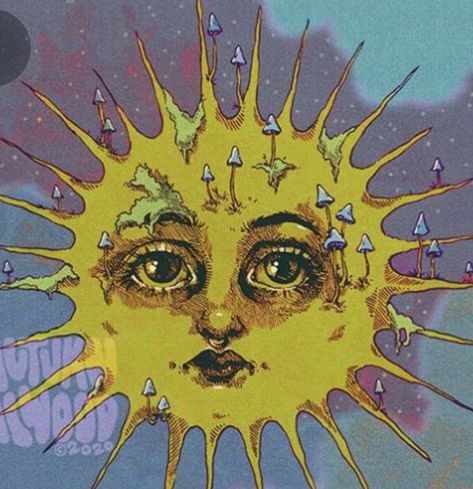 60s Aesthetic, Retro Printables, Hippie Aesthetic, Sun Art, Sun And Stars, Funky Art, Surreal Art, Wall Collage, Picture Wall