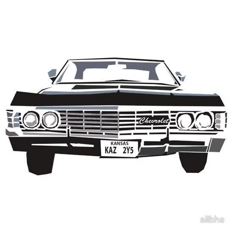 Supernatural Car Tattoo, Supernatural Clipart, Impala 67 Supernatural, Impala Drawing, Supernatural Car, Impala Supernatural, Castiel Spn, Chevrolet Impala 1967, Vector Photoshop