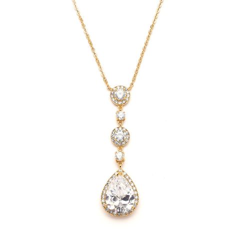 PRICES MAY VARY. Mariell Best-Selling Cubic Zirconia Y-style Gold Pendant Necklace for Bridal or Special Occasion; Features a Plunging Bold Teardrop with Round-Cut Halos; Dramatic Pendant Measures 2 1/4" High; Length is Adjustable 16"- 18" on Gold Chain Genuine 14 KT Gold Plating with the Look of Fine Jewelry; Head-Turning Statement Necklace for Yourself or For Impressive Gift-Giving Finest Quality AAAAA Grade Cubic Zirconia for Diamond-like Brilliance; Complete Your Ensemble with Coordinating M Mother Of The Groom Jewelry, Groom Jewelry, Bridal Necklaces, Gold Necklace Wedding, Gold Bridal Necklace, Rose Gold Pendant Necklace, Wedding Pendant, Drop Pendant Necklace, Gold Necklace Women