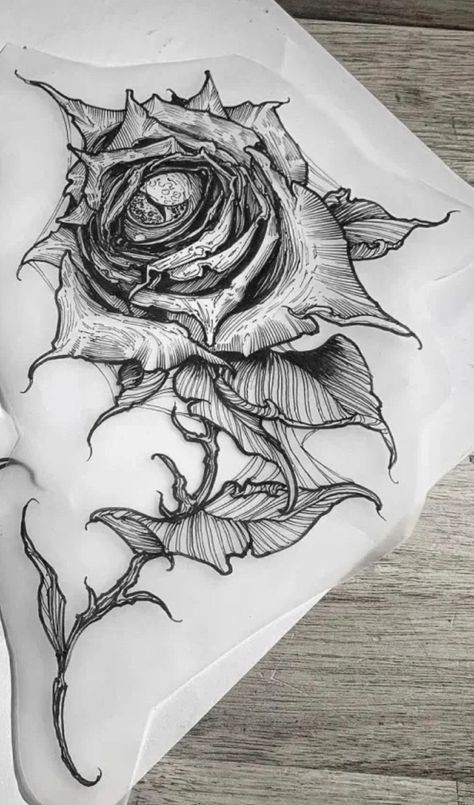 Creepy Flower Tattoos, Blackwork Rose, Medieval Tattoo, Flame Tattoos, Flora Flowers, Cover Up Tattoo, Black Work, Rose Tattoo, Flower Tattoos