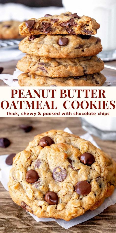 Peanut Butter Oatmeal Chocolate Chip, Peanut Butter Oatmeal Chocolate Chip Cookies, Cakes Chocolate, Peanut Butter Oatmeal Cookies, Oatmeal Chocolate Chip, Peanut Butter Chocolate Chip Cookies, Peanut Butter Oatmeal, Oat Cookies, Oatmeal Chocolate