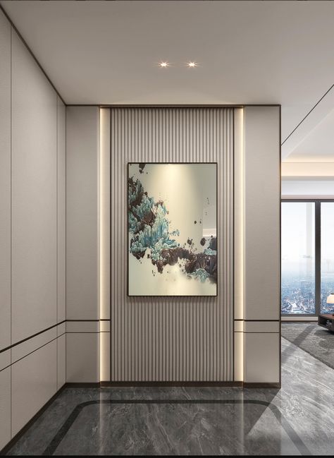 Foyer Lobby Design, Modern Office Wall Paneling Design, Lobby Wall Panelling Design Modern, Bedroom Side Wall Design, Hallways With Panelling, Modern Altar Design, Passage Wall Design, Modern Hall Design, Corridor Ideas