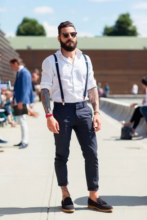 9 Ways To Spot A Hipster Mens Capri Pants, Wedding Suits Men Black, Suspenders Men, Hipster Man, Haircut Inspiration, Hipster Mens Fashion, Hipster Outfits, White Long Sleeve Shirt, Hair Haircut