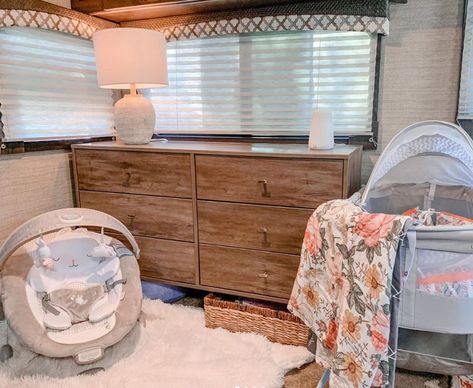 Toy Hauler Nursery, Fifth Wheel Nursery, Nursery In A Camper, Rv Baby Nursery, Camper Nursery Ideas, Rv Living With Baby, Rv Nursery Ideas, Rv Nursery, Camper Nursery