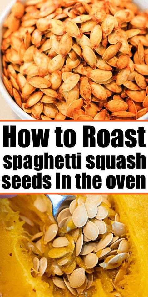 How to cook roasted spaghetti squash seeds into a sweet or savory snack is here. Crunchy squash seeds toasted in your oven are great. Squash Seeds Roasted, Roasting Squash Seeds, Roasted Spaghetti Squash Seeds, Roasting A Spaghetti Squash, Roast Spaghetti Squash Oven, Spaghetti Squash Seeds Roasted, Freezing Spaghetti Squash, How To Roast Squash Seeds, Roasting Spaghetti Squash