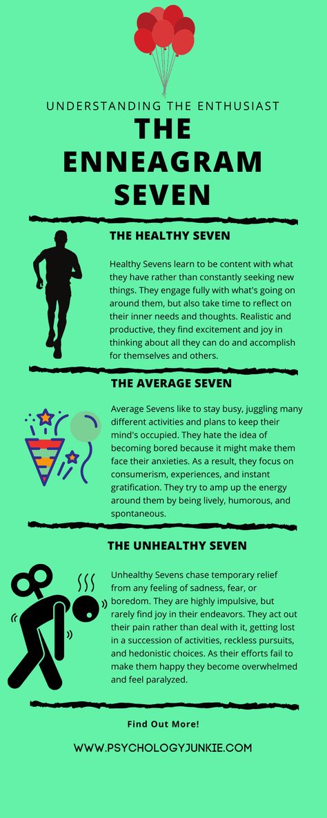 How the #enneagram seven appears during healthy, average, or unhealthy levels of maturity. #Seven #enneatype #personality Seven Enneagram, Enneagram 7 Wing 8, Enneagram Seven, 7 Wing 8, Enneagram 7w8, Type 7 Enneagram, 7 Enneagram, Enneagram Type 7, Enneagram 7