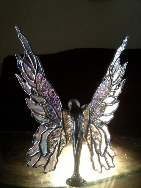 My stained glass Angel that I made 3 years ago.  How pretty. Stained Glass Chimes, Stained Glass Fairy, Glass Chimes, Fairy Ornaments, Greenhouse Windows, Night Fairy, Glass Fairy, Fairy House Diy, Stained Glass Angel