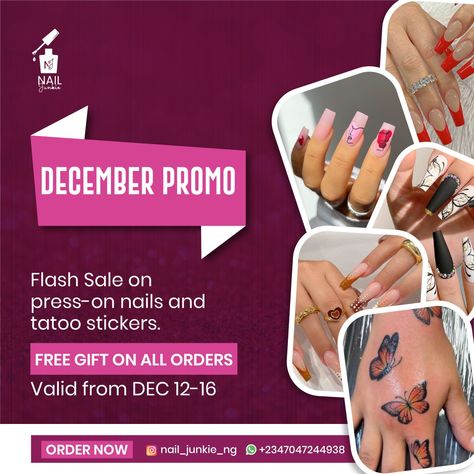 Promo Flyer Design, December Promo, Promo Flyer, Flyer And Poster Design, Flyer Design, Press On Nails, Free Gifts, Poster Design, Design