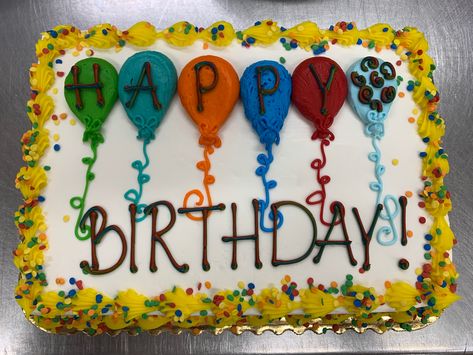 Balloon Sheet Cake, Birthday Cake Designs Sheet Cake, Buttercream Balloon Cake, Sheet Cake For Multiple Birthdays, Sheet Cakes Decorated Birthdays, Cookie Cake Designs, Sheet Cake Designs, Green Sheets, Balloon Cake