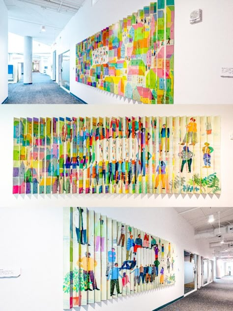 Lenticular Wall Installation, Office Feature Wall Ideas, Environmental Graphic Design Wall, Interactive Wall Design, School Wall Graphics, Lenticular Wall, Interactive Art Wall, Interactive Wall Art, Interactive Murals