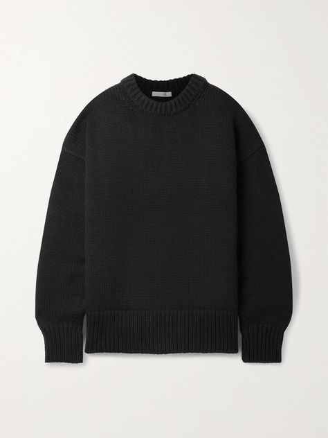 THE ROW Essentials Ophelia wool and cashmere-blend sweater Black Oversized Wool Sweater, Luxury Oversized Cashmere Sweater, The Row Ophelia Sweater, Black Fine Knit Wool Sweater, Black Fine Knit Cashmere Sweater, Cashmere Blend Sweater, White Sweater, White Sweaters, Black Wool