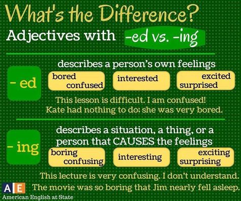 -ED AND -ING ADJECTIVES | My English Blog Esl English, English Adjectives, Confusing Words, Advanced English, English Verbs, Learn English Grammar, English Teaching, English Course, English Language Learners