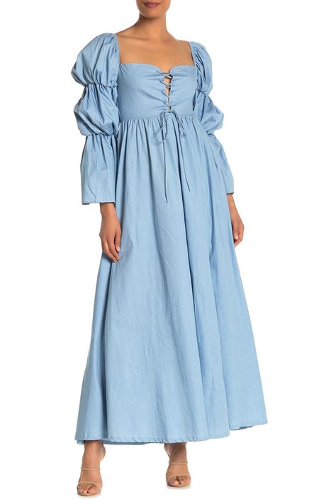 TOV Peasant Puff Sleeve Maxi Dress available at #nordstromrack Front Tie Dress, Dress Reference, Puff Sleeve Maxi Dress, Tie Front Dress, Medieval Dress, Peasant Dress, Sleeve Maxi Dress, Puffed Sleeves Dress, Maxi Dress With Sleeves