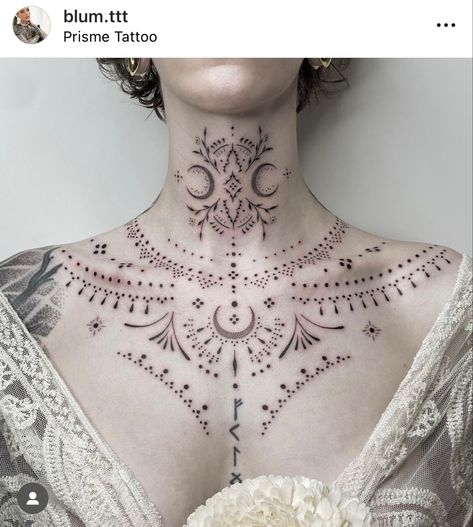 Women Sternum Tattoo, Sternum Tattoos For Women, Chest Tattoo Designs Female, Mandala Sternum Tattoo, Sternum Tattoos, Geometric Chest, Underboob Tattoo Designs, Throat Tattoo, Neck Tattoos Women