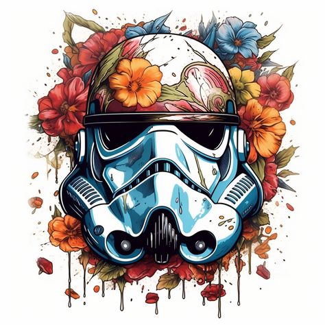 Tattoo Idea of a colourful flower version of the Stormtrooper helmet Storm Trooper Tattoo, Stormtrooper Tattoo, Skull Coloring, Clone Trooper Helmet, Helmet Tattoo, Vader Helmet, Helmet Art, Stormtrooper Helmet, Skull Coloring Pages