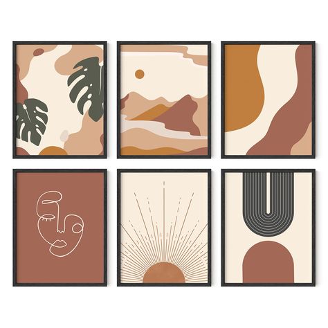 PRICES MAY VARY. ADD INTRIGUE into your space with these desert boho wall prints from Haus and Hues. Inspired by the colors and warmth of the desert, this set of art prints adds an element of color that can complement existing bohemian wall art decor or can be the new focal point in a room. Creating a desert-inspired room aesthetic is just a few steps away with these boho posters and prints PROTECTED ARTWORK: Our boho wall art set includes 6 bohemian posters that capture the visuals and elements Boho Sisustus, Haus And Hues, Boho Art Prints, Mid Century Modern Wall Decor, Neutral Wall Decor, Abstract Art Gallery, Boho Prints, Boho Poster, Mid Century Wall Art