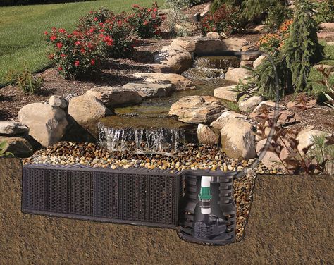 Building a Pondless water feature? Get the engineering right the first time! Learn from a pond industry veteran the “how-to” on sizing vaults and flows when building features such as a long stream. Learn the formula to accurately calculate theMore... Natural Ponds, Pondless Water Features, Pondless Waterfall, Taman Air, Water Gardens Pond, Small Pond, Pond Ideas, Garden Waterfall, Pond Waterfall