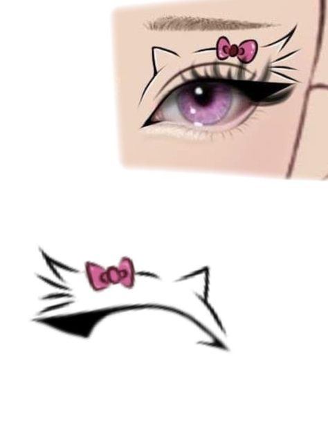 Hello Kitty Inspired Makeup, Hello Kitty Eye Makeup, Hello Kitty Eyeliner, Anime Eyes Makeup, Lip Inspiration, Vampire Bride, Anime Eye Makeup, Mekap Mata, Makeup Drawing