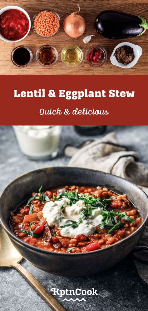 Grab our quick, delicious, and easy recipe for this Lentil & Eggplant Stew & jump into fall! Deliciousness in under 30 minutes! 😋 Eggplant Stew, Lentil Stew, Lentil Recipes, Lentils, Easy Recipe, Eggplant, Stew, 30 Minutes, Food Lover