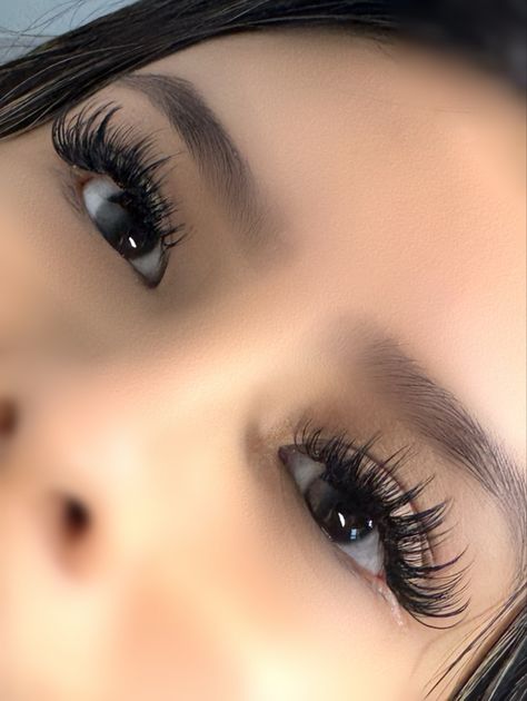 Super Wispy Lash Extensions, 4d Lash Extensions, Eyelashes For Round Eyes, Eye Extension Styles, Wispy Wet Look Lash Extensions, Eyelash Extensions Volume Whispy, Type Of Lash Extensions, Light Volume Lash Extensions Cat Eye Wispy, 3d Lash