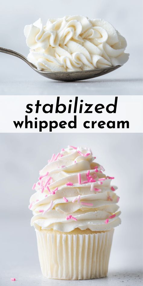 Whipped Icing Recipes, Whipped Cream Icing, Homemade Whipped Cream Recipe, Whipped Icing, Stabilized Whipped Cream, Frosting Recipes Easy, Recipes With Whipping Cream, Whipped Frosting, Cake Frosting Recipe