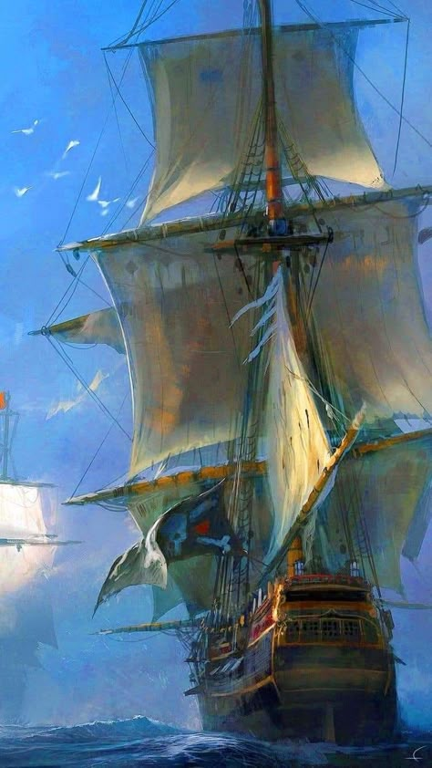 Pirate Ship Artwork, Pirate Ship Art Illustrations, Sailing Ships Art Paintings, Galleon Ship Drawing, Pirate Ship Drawing Reference, Pirate Ship Art Drawing, Pirate Ship Painting Acrylic, Pirate Painting Ideas, Ships Fantasy Art