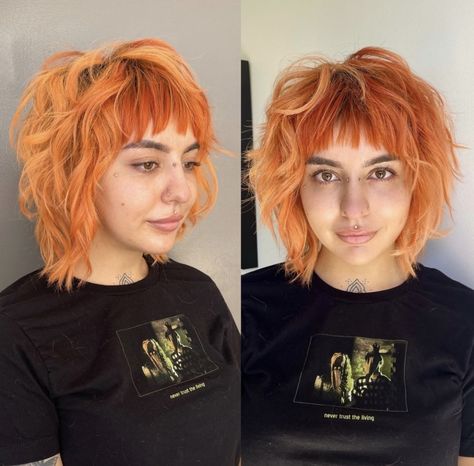 Shag Plus Size, Colourful Mullet, Hair Round Face Plus Size, "mixie" Haircut, Plus Size Bob Haircut, Short Alternative Hair, Short Rocker Hair, 70s Shag Haircut Short, Haircut For Round Chubby Face