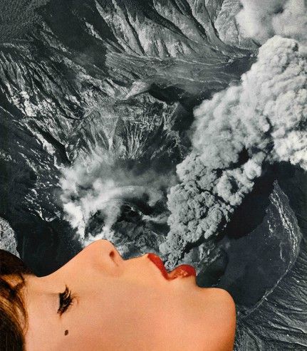 Fire Collage Art, Volcanic Eruption Illustration, Volcano Illustration Digital Art, Analog Collage Art, Analogue Collage, Cosmic Collage Art, Volcano Photos, Surreal Collage Art, Analog Collage