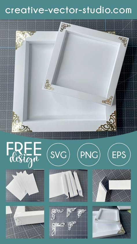 Cricut Cardstock Picture Frame, Svg Free Files For Shadow Boxes, Shadowbox Template Free, Paper Frames Diy Templates, Free Box Svg Files For Cricut, Picture Frame Svg Free, 3d Square Template, Scrapbook Svg Free, Shadow Box Free Template