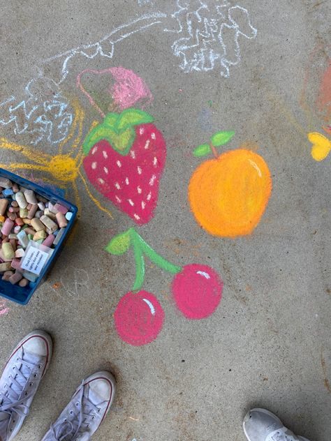 Fruit Chalk Art, Daycare Quotes, Street Chalk Art, Fun Chalk Art, Parking Spot Painting, Chalk Ideas, Chalk Sign, Sidewalk Chalk Art, Sidewalk Art