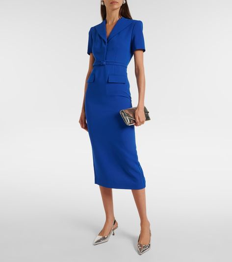 Belted cady midi dress in blue - Roland Mouret | Mytheresa Blue Wedding Guest Dresses, Kate Middleton Outfits, Purple Midi Dress, Midi Dress Style, Roland Mouret, Professional Dresses, Red Midi Dress, Green Midi Dress, Pink Midi Dress