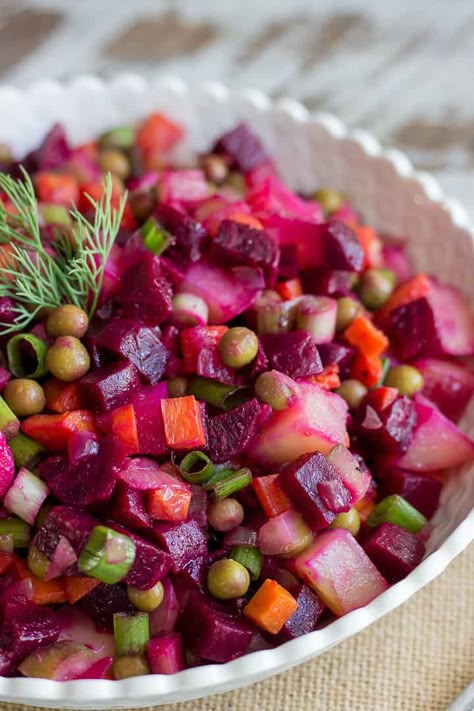 Beet Potato Salad, Roasted Celery, American Potato Salad, Lavender Macarons, Russian Dishes, Vinaigrette Salad, Marinated Mushrooms, Ukrainian Recipes, Dill Pickles